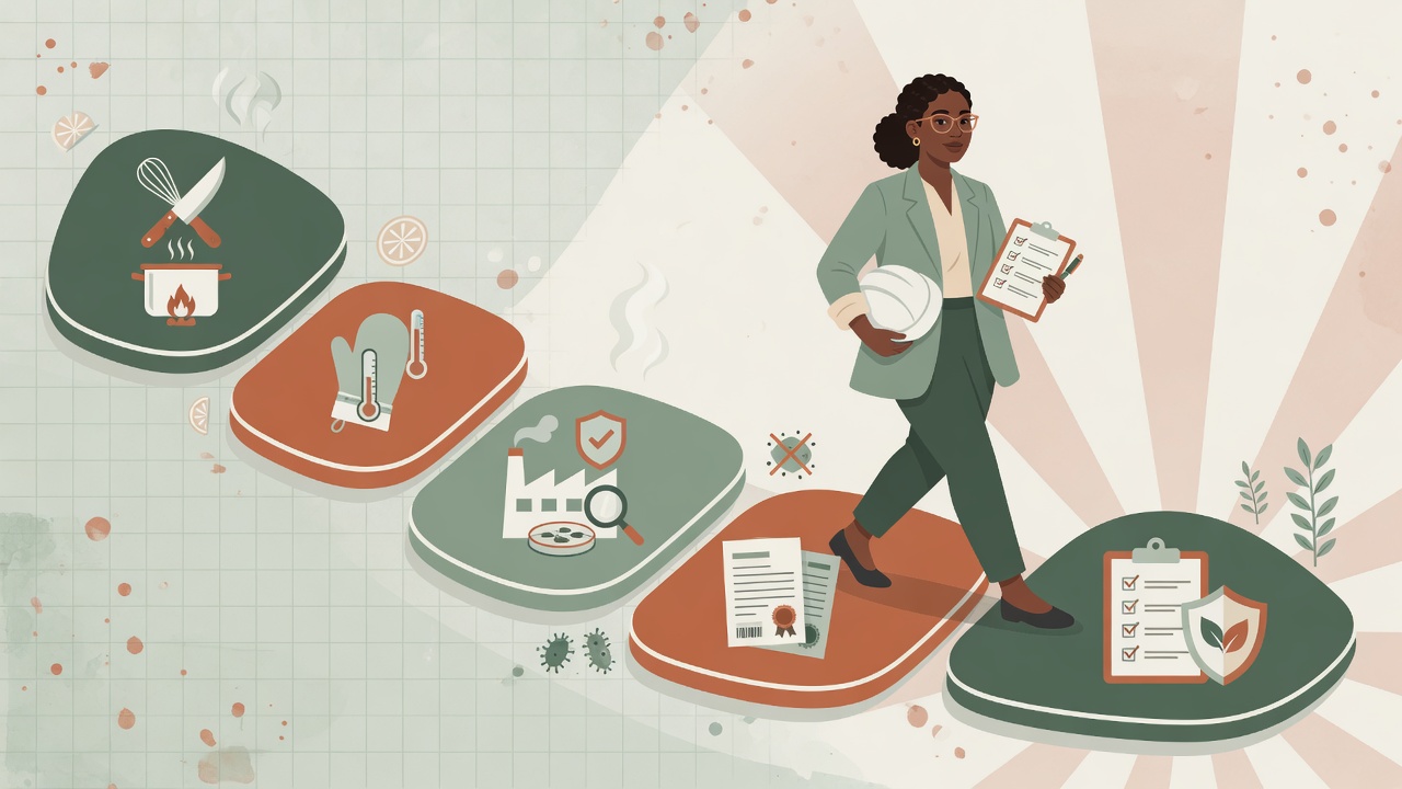 Career pathway illustration from kitchen work toward food safety auditing